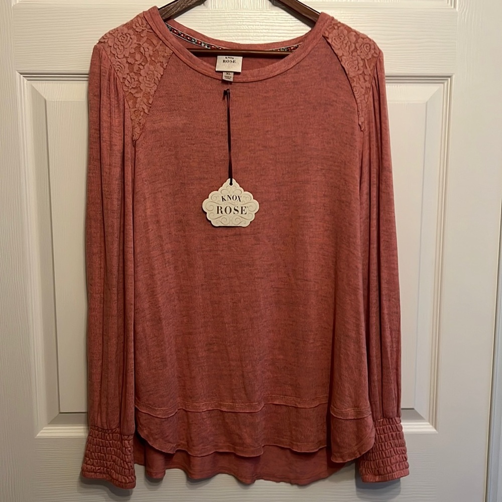 Knox Rose long sleeve top shirt women size XL pink lace detail NWT